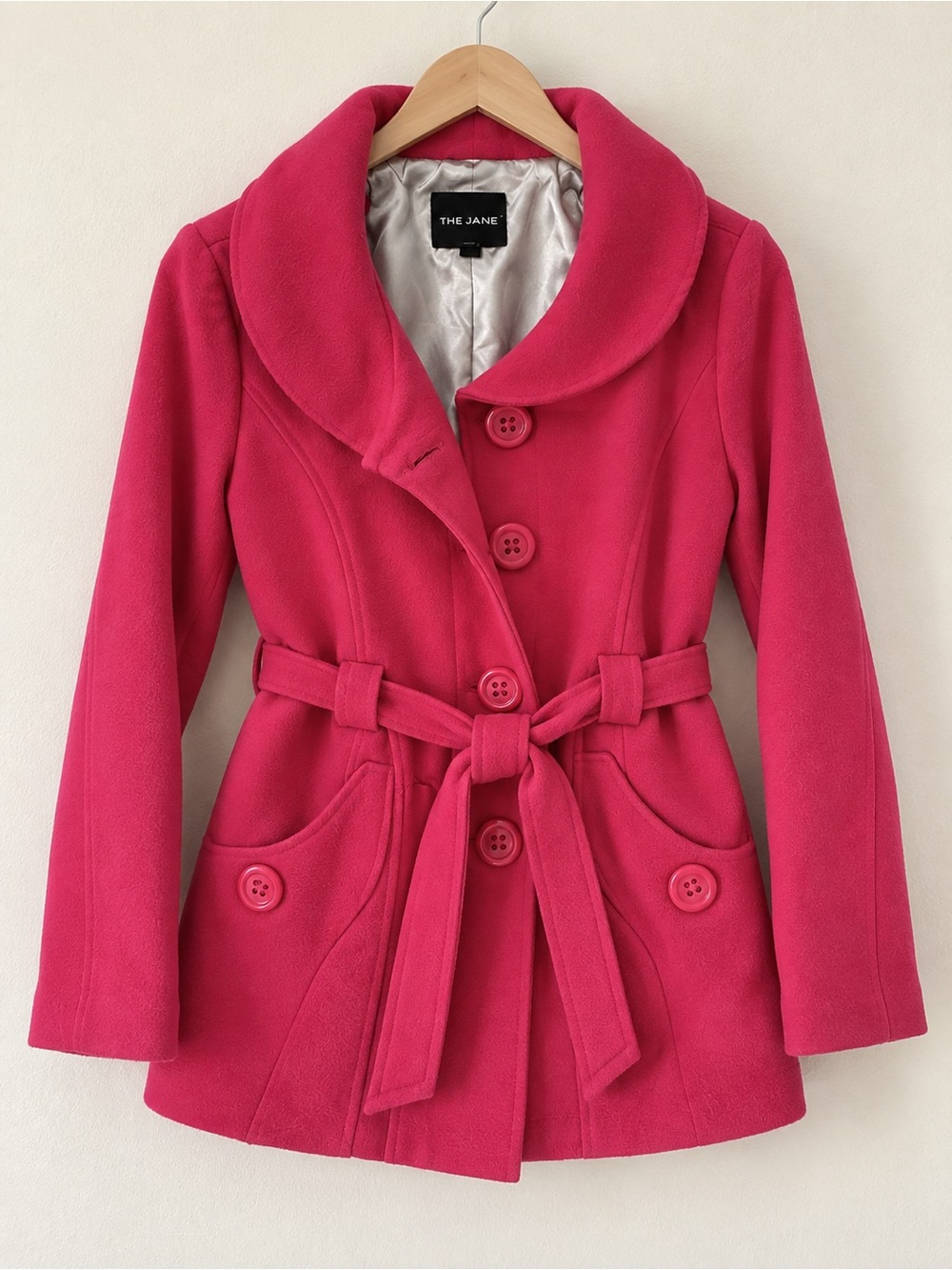 Me Jane Hot Pink Belted Pea Coat